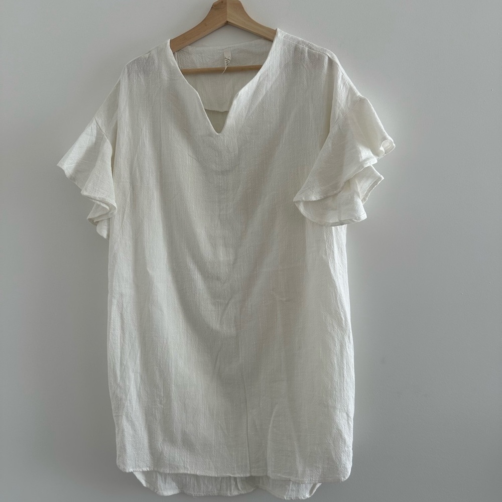 Love in White Flutter Sleeve Tunic Dress